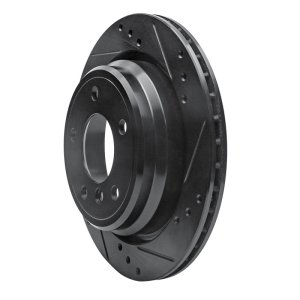BMW 540I Brake Rotor (1) - Rear Right - R1 Concepts - Drilled & Slotted - Black - `96-`03